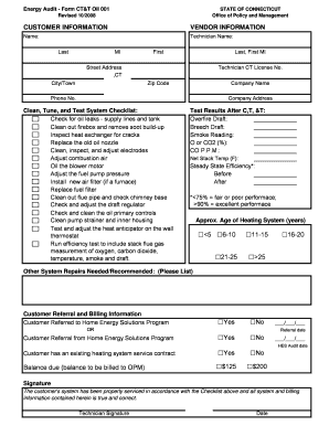 Connecticut Clean Tune and Test Oil System Checklist