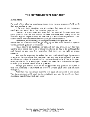 Metabolic Type Self-Test