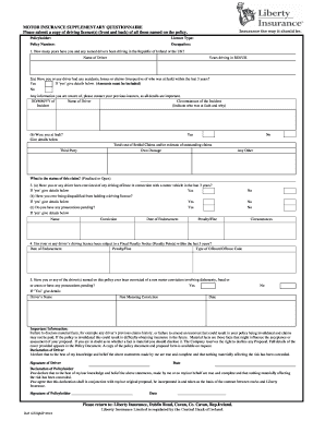 Motor Insurance Supplementary Questionnaire
