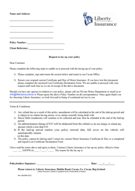 Liberty Insurance Policy Lay-Up Request Form