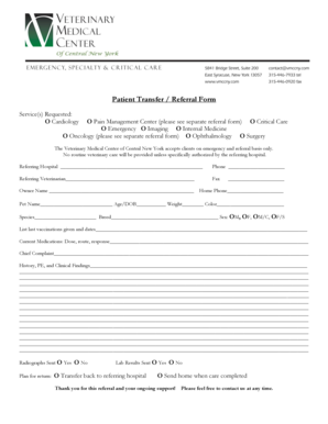 Veterinary Patient Transfer Referral Form