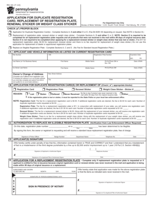 Pennsylvania Duplicate Registration Application