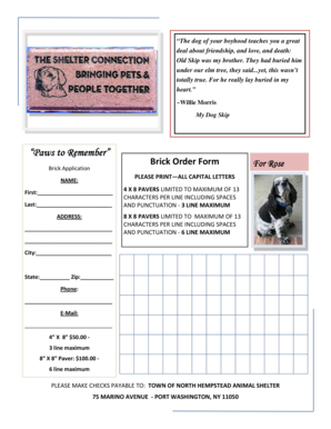 Brick Order Form for Pet Memorial