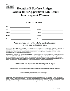 Hepatitis B Surface Antigen Positive Lab Result Fax Cover Sheet