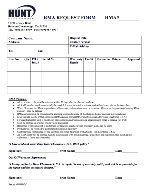 RMA Request Form