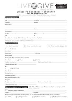 Live2Give Membership Application Form