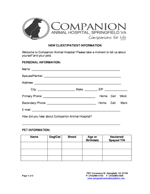 New Client Patient Information Form