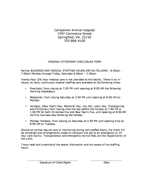 Virginia Veterinary Disclosure Form
