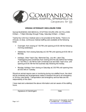 Virginia Veterinary Disclosure Form