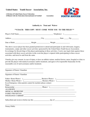 US Youth Soccer Medical Consent and Waiver