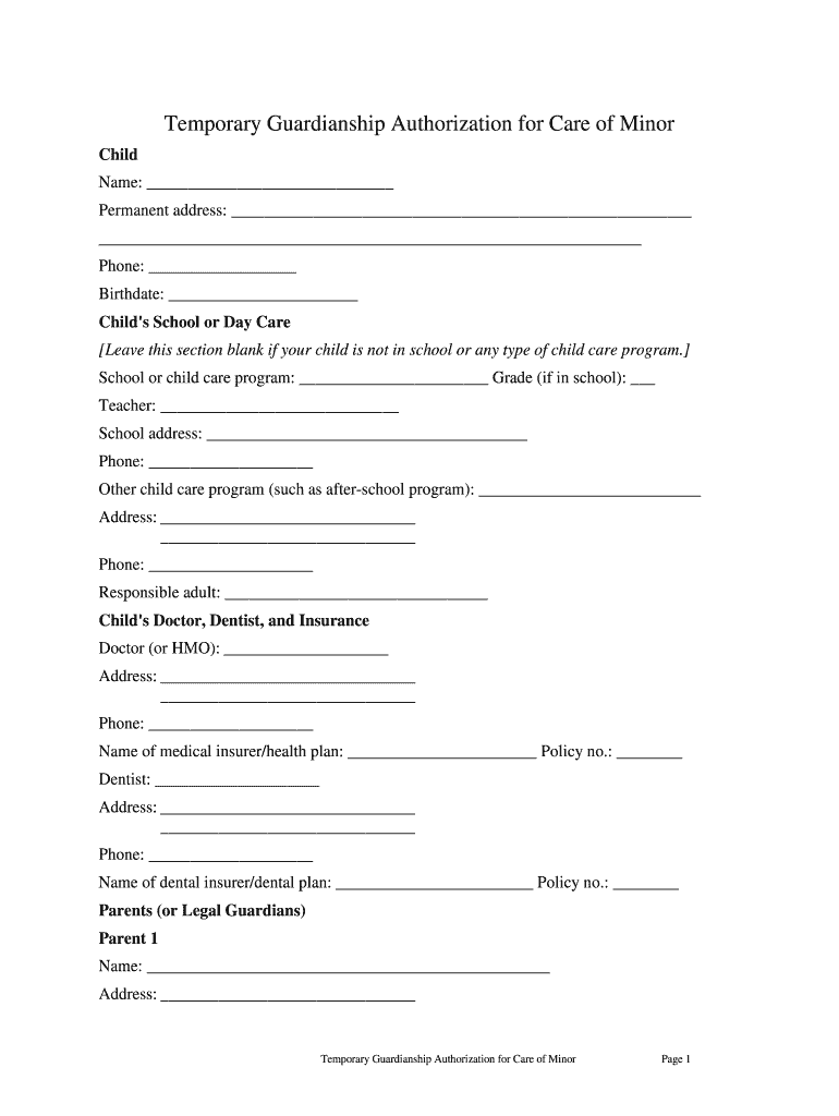 informal guardianship authorization letter Preview on Page 1.