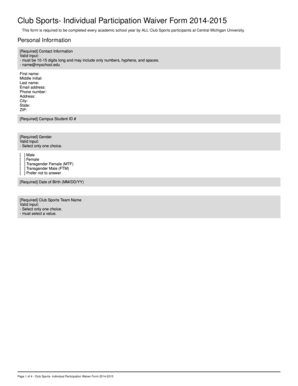 Club Sports Participation Waiver Form
