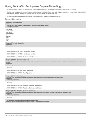 Spring 2014 Club Participation Request Form
