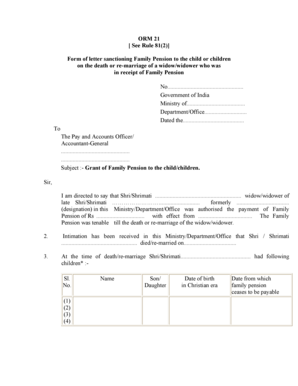 Christian marriage contract template - ORM 21 See Rule 81(2) Form of letter sanctioning Family Pension to the child or children on the death or re-marriage of a widow/widower who was in receipt of Family Pension No - pwd tripura gov