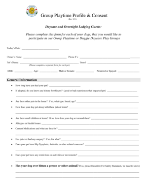 Doggie Daycare Play Group Consent Form