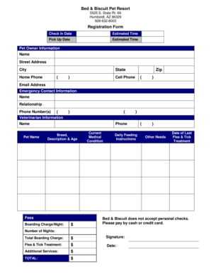 Pet Boarding Registration Form