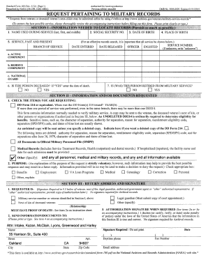 Standard Form 180 Request for Military Records