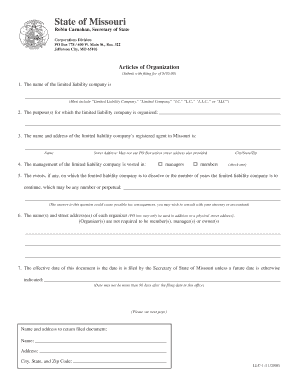 Missouri Limited Liability Company Articles of Organization