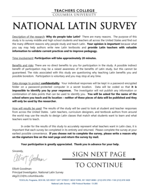 National Latin Survey Teacher Consent Form