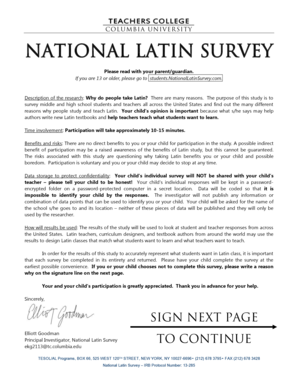 National Latin Survey Student Participation Form