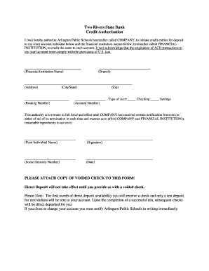 Credit Authorization for Payroll Direct Deposit
