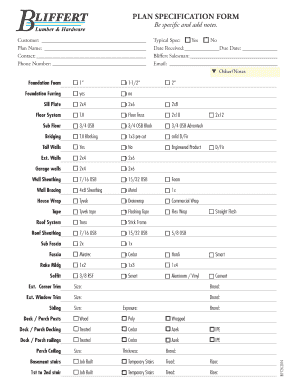 Plan Specification Form