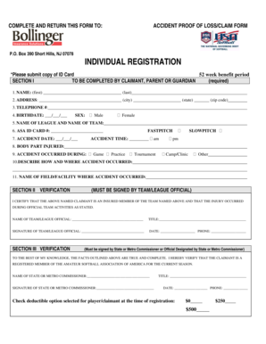 Accident Proof of Loss/Claim Form