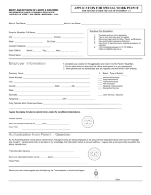 Maryland Special Work Permit for Minors Under 14