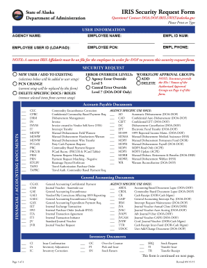 State of Alaska IRIS Security Request Form - doa alaska