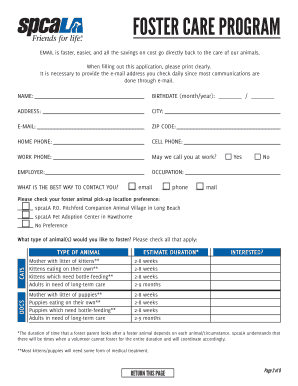 Foster Volunteer Application
