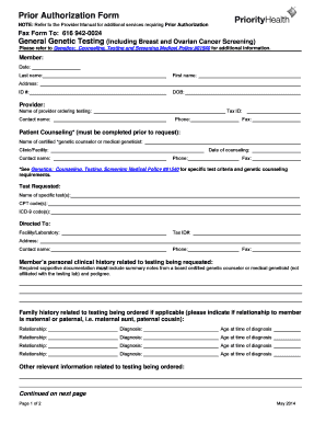 Prior Authorization Form for Genetic Testing