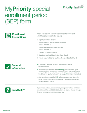 MyPriority Special Enrollment Period Form
