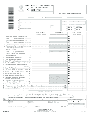 New York City General Corporation Tax Claim for Credit