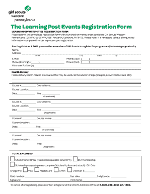 Girl Scouts Western Pennsylvania Learning Registration Form
