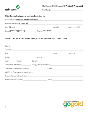 Gold Award Proposal Form - Girl Scouts Western Pennsylvania - gswpa