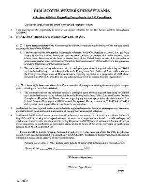Girl Scouts Volunteer Affidavit