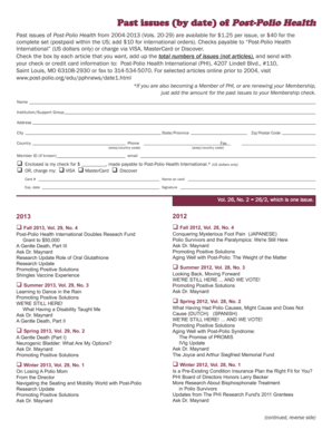 Post-Polio Health Magazine Subscription Order Form