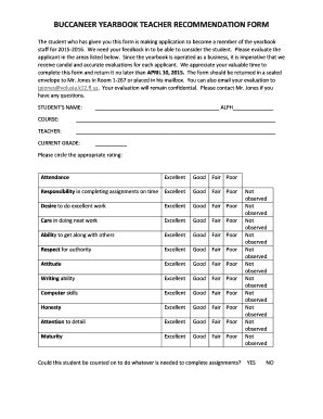 Teacher reference letter - Buccaneer yearbook teacher recommendation form - Mainland High ...