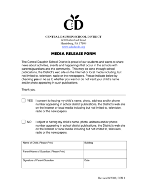 Central Dauphin School District Media Release Form
