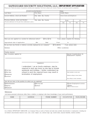 Safeguard Security Solutions Employment Application