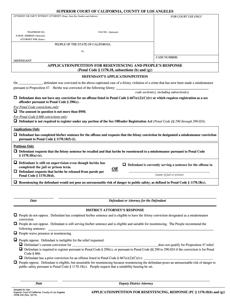 Application/Petition for Resentencing and People's Response Preview on Page 1