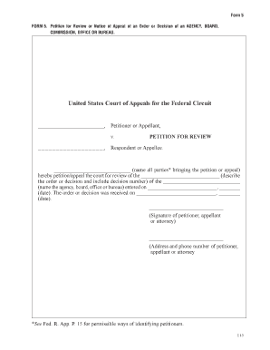 Uscafc form 5 appeal of an order