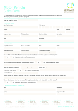 Motor Vehicle Claim Form