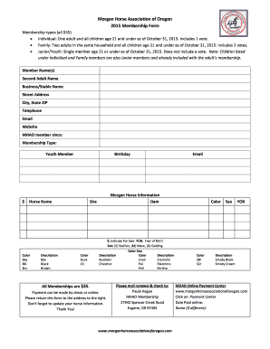 Morgan Horse Association of Oregon 2015 Membership Form