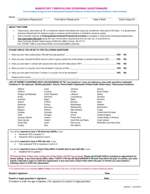 Mandatory Tuberculosis Screening Questionnaire