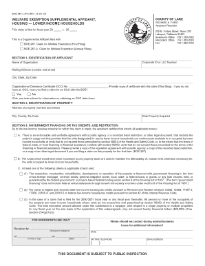 California Welfare Exemption Supplemental Affidavit