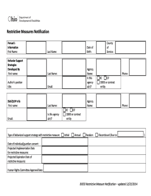 Ohio DODD Restrictive Measure Notification Form