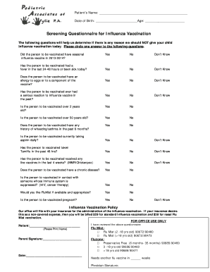 Influenza Vaccination Screening Questionnaire
