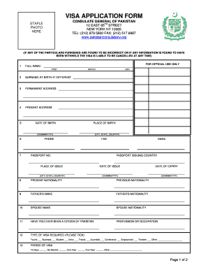 Pakistan Visa Application Form