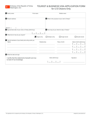 Turkey Tourist and Business Visa Application Form